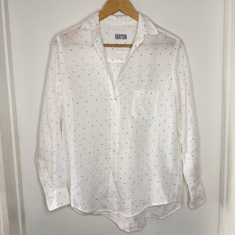 Grayson The Hero linen shirt Tiny Hearts Print White Women’s 01 SMALL